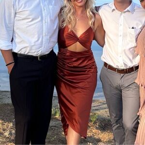 Elegant Rust Satin Dress